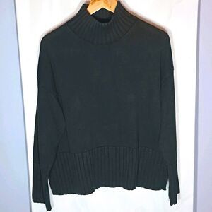 Womens M Black Heavyweight Mock Neck Sweater Oversized Boxy Lagenlook Ribbed